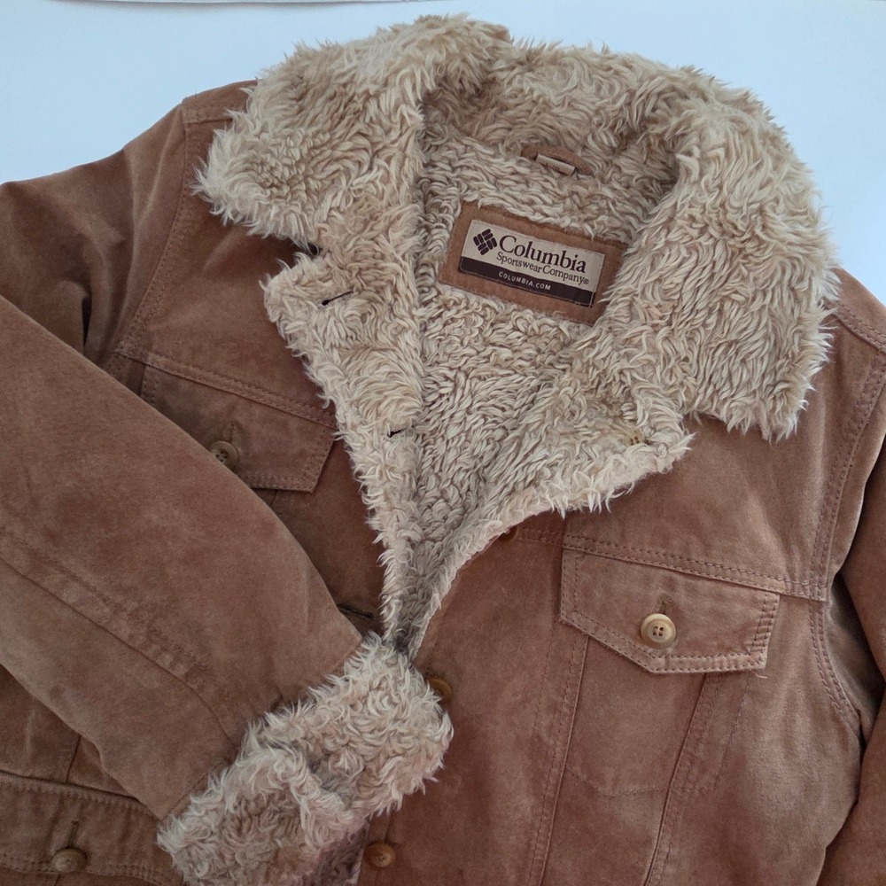 Columbia Sportswear‎ Company Brown Suede Sherpa Lined Trucker Jacket womens sz L - Picture 4 of 8